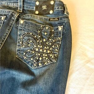 Miss Me Women's Dark Blue Boot Cut Jeans with Embellished Pockets